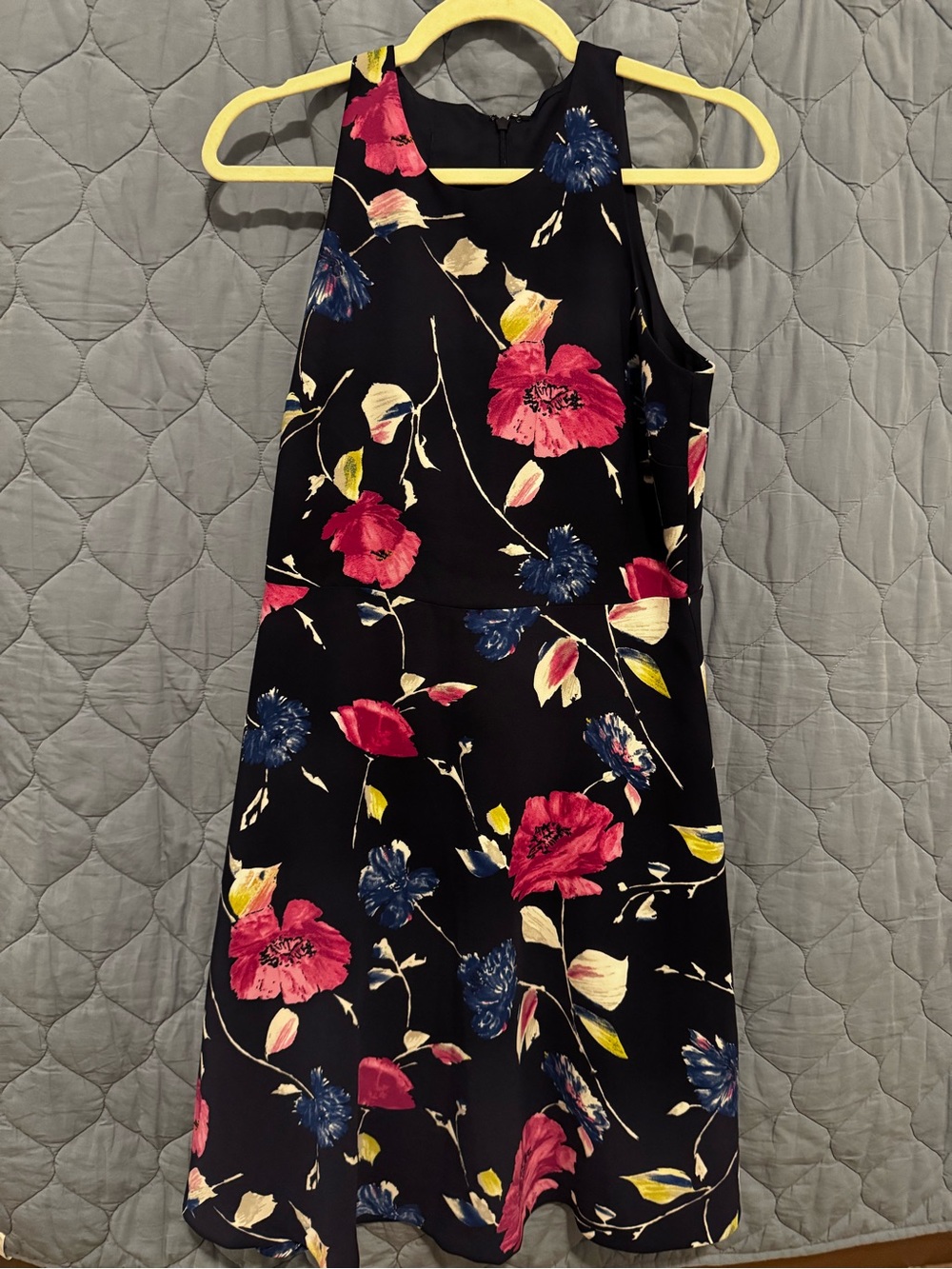 Floral A-Line Dress - Black with Pink & Blue Blooms